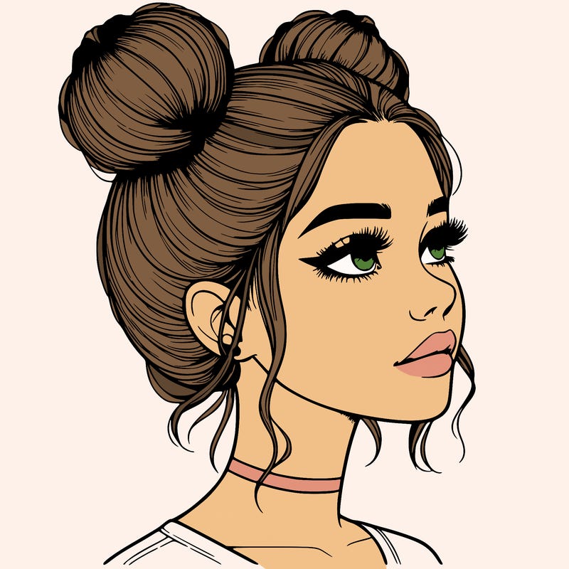 realistic girl with buns on the top of her head