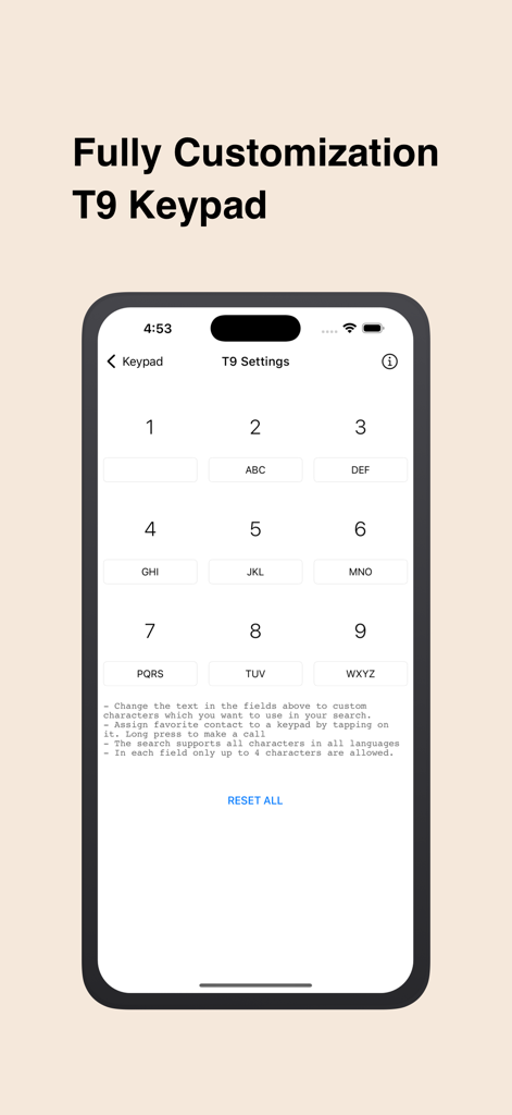 Magic Dialer Pro - T9 Dialer - T9 settings screen in Magic Dialer Pro app showing options for keypad customization and contact assignment.