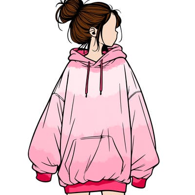 realistic girl with a oversized sweatshirt on and a bun