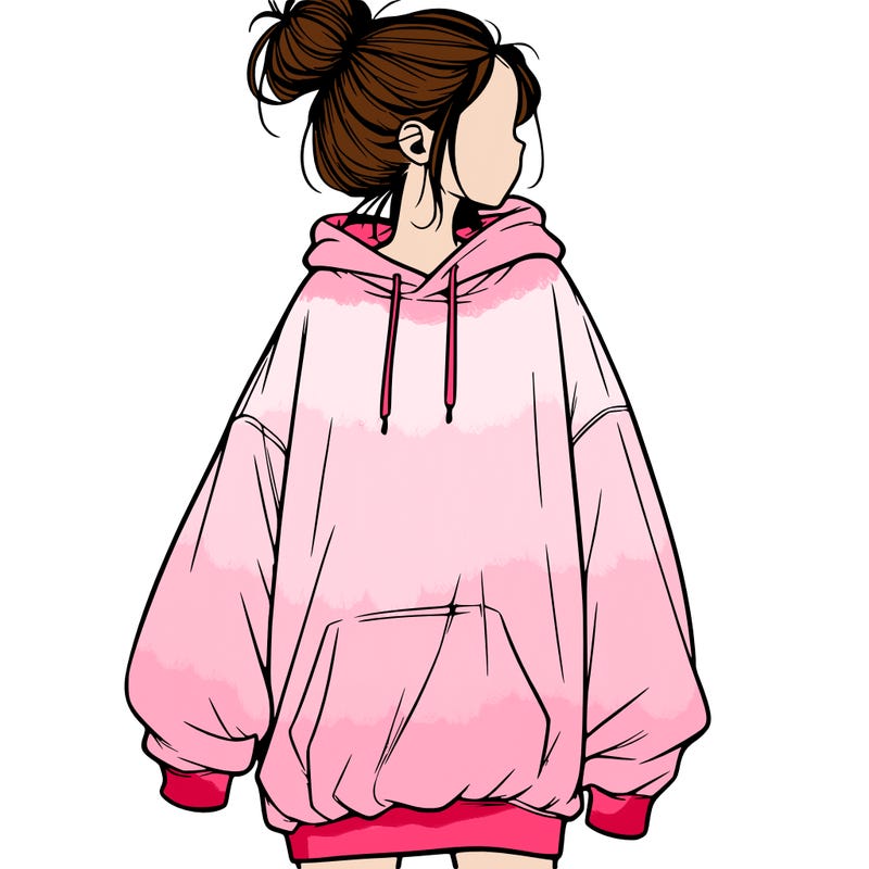 realistic girl with a oversized sweatshirt on and a bun