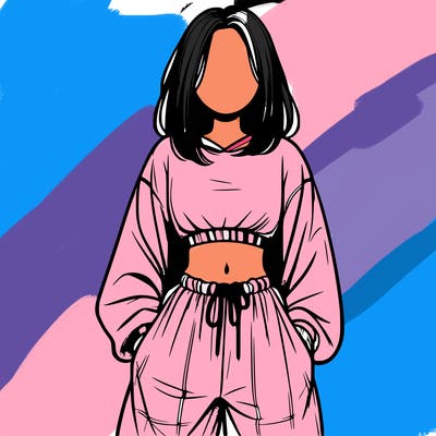 realistic girl faceless with baggy pants and a crop top