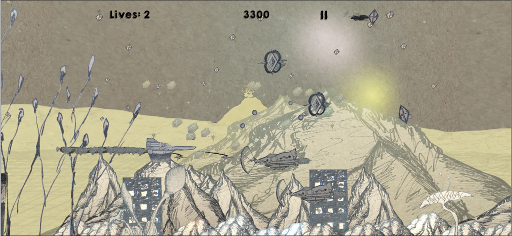 Jugabilidad del juego de disparos espaciales Weltraum Tinte con gráficos de tinta dibujados a mano