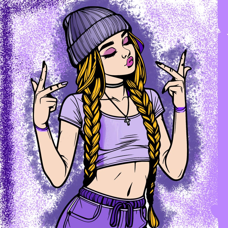 realistic teenage girl with braids and a beanie and crop top doing 🫶🏼