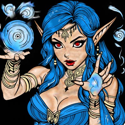 realistic scary beautiful elf sorceress casting spell
