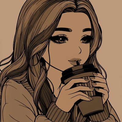 realistic girl drinking coffee