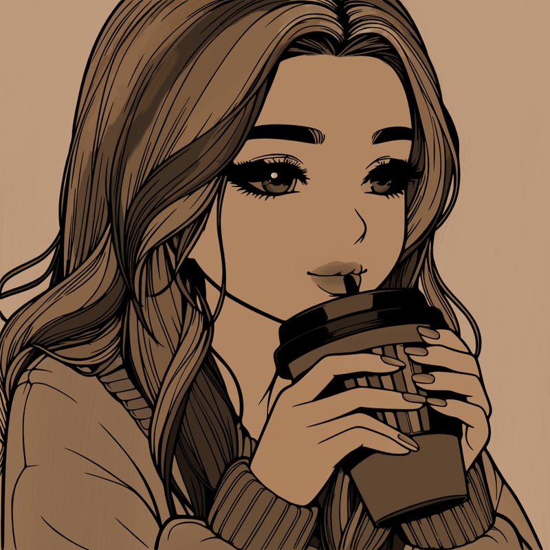 realistic girl drinking coffee