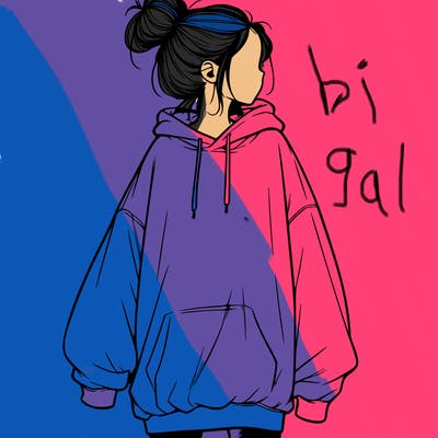 realistic girl with a oversized sweatshirt on and a bun