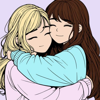 realistic two girls hugging