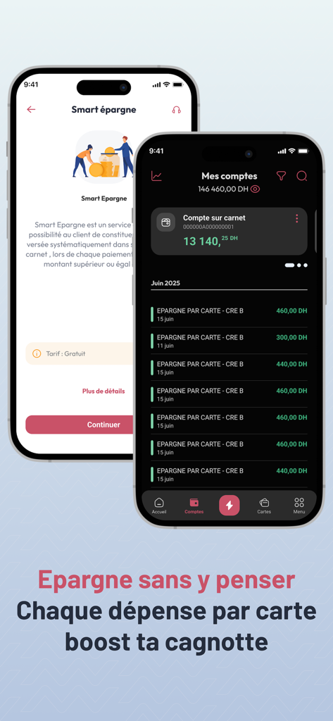 L'bankalik - Lbankalik mobile banking app screens showing the smart savings feature and account balance