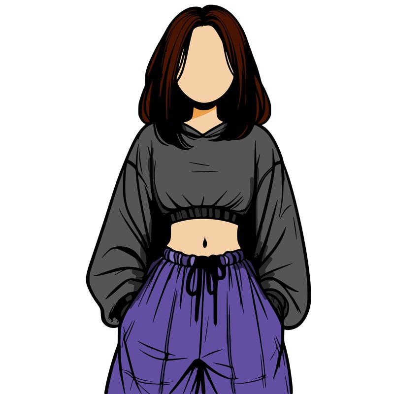 realistic girl faceless with baggy pants and a crop top
