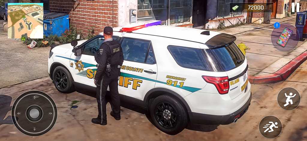 Police Car Chase City Driving - オープンシティストリートシミュレーションゲームのパトカーの隣に立つ警察官