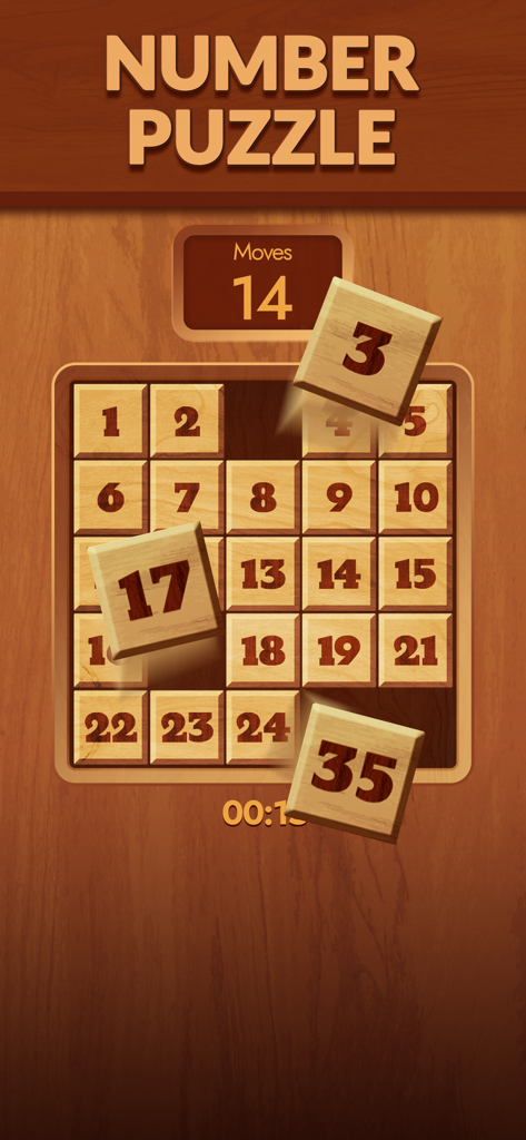Offline Games: No Wifi Games - Classic wooden sliding tile number puzzle game interface