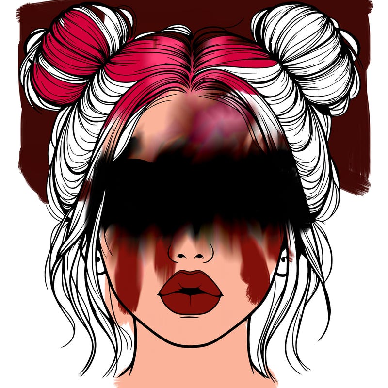 realistic girl with two buns on her hair and lips