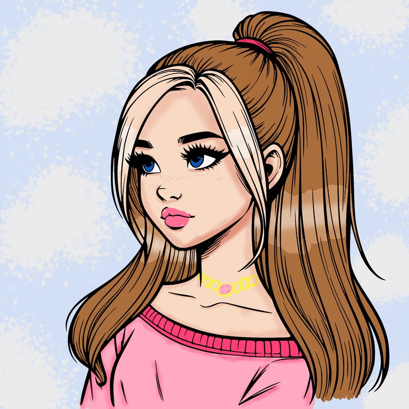 realistic girl with a high ponytail