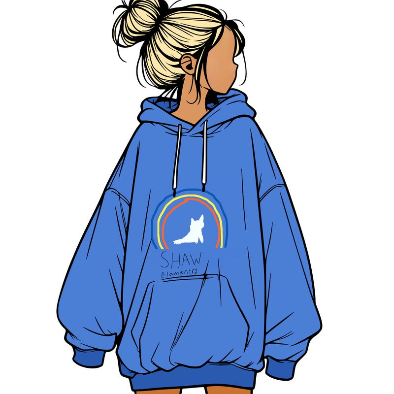 realistic girl with a oversized sweatshirt on and a bun