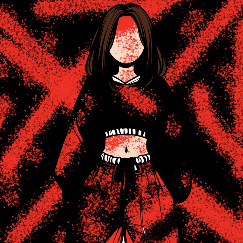 realistic girl faceless with baggy pants and a crop top