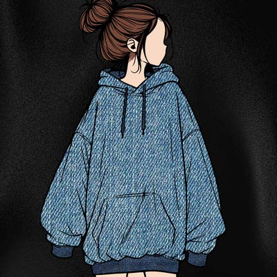 realistic girl with a oversized sweatshirt on and a bun