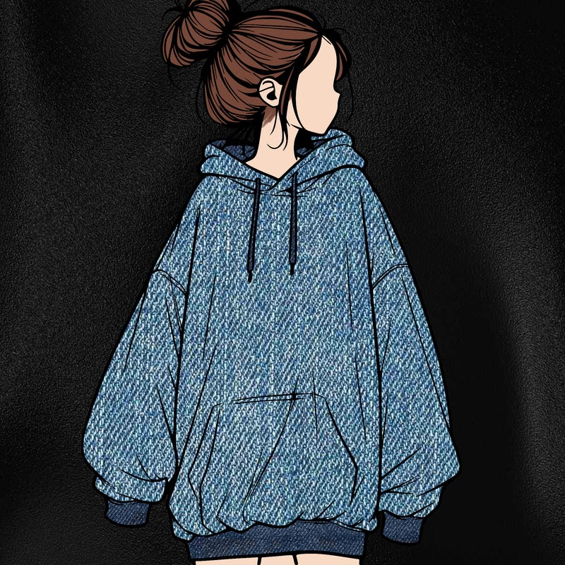 realistic girl with a oversized sweatshirt on and a bun