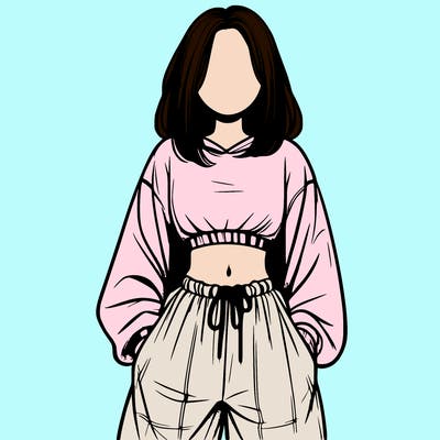 realistic girl faceless with baggy pants and a crop top