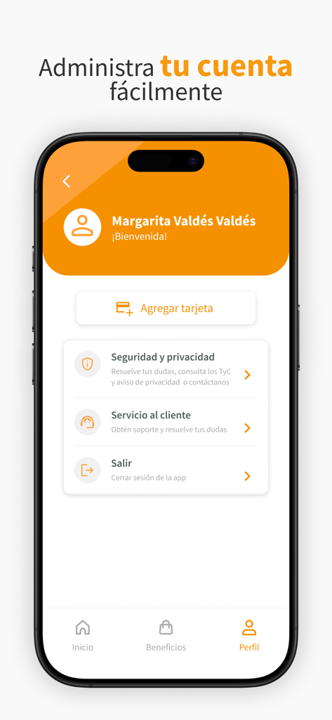 UP Sí Vale - Pantalla de perfil de usuario y gestión de cuenta de la aplicación financiera UP Sí Vale.