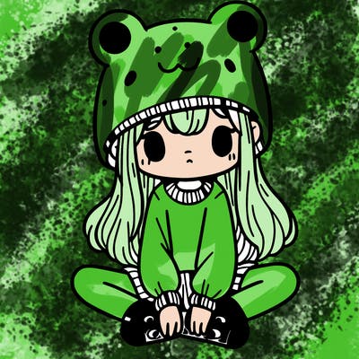 a girl wearing a frog hat and some frog socks
