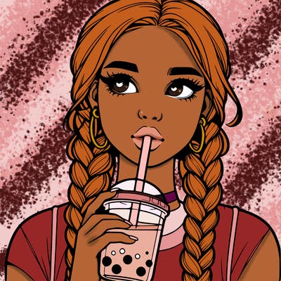 realistic girl with braided hair drinking boba