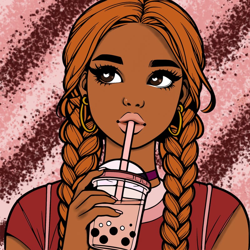 realistic girl with braided hair drinking boba