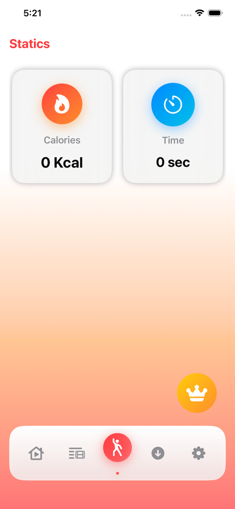 Immersive Interactive Workout - A minimalist mobile app screen displaying workout statistics for calories and time.