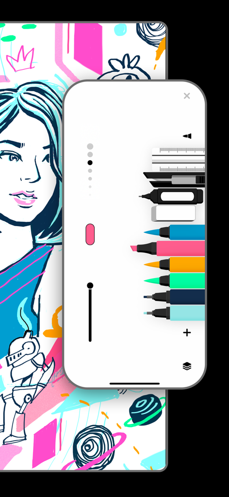 Flow: Note Taking, Drawing Pad - Digital sketching tools and artwork in the Flow app interface