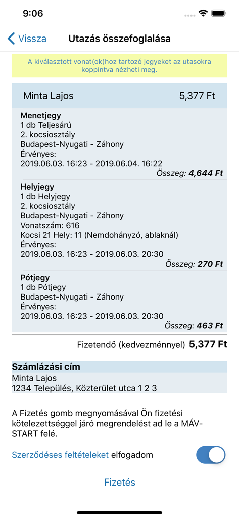 Pantalla de resumen de pago de la aplicación de trenes MAV que muestra los detalles del billete, el precio y el botón de pago.