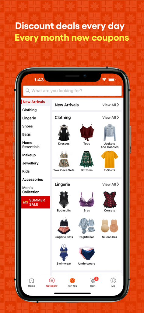 DODuae Women's Online Shopping - DODuae mobile app showing clothing and lingerie shopping categories