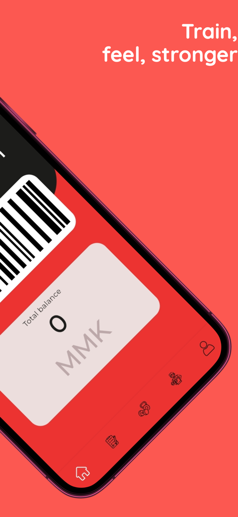Go Fitness Gym - Smartphone screen of Go Fitness Gym app displaying a digital membership barcode and account balance
