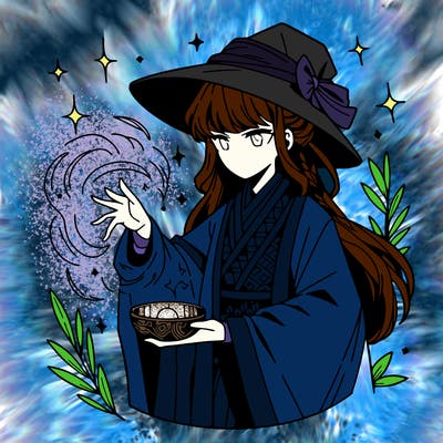 anime secret witch practicing her magic