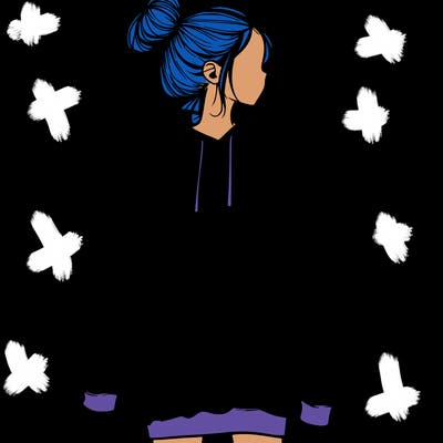 realistic girl with a oversized sweatshirt on and a bun