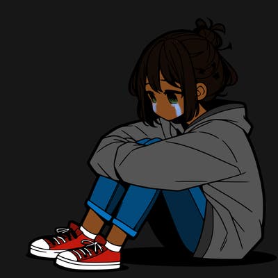 sad anime girl sitting alone