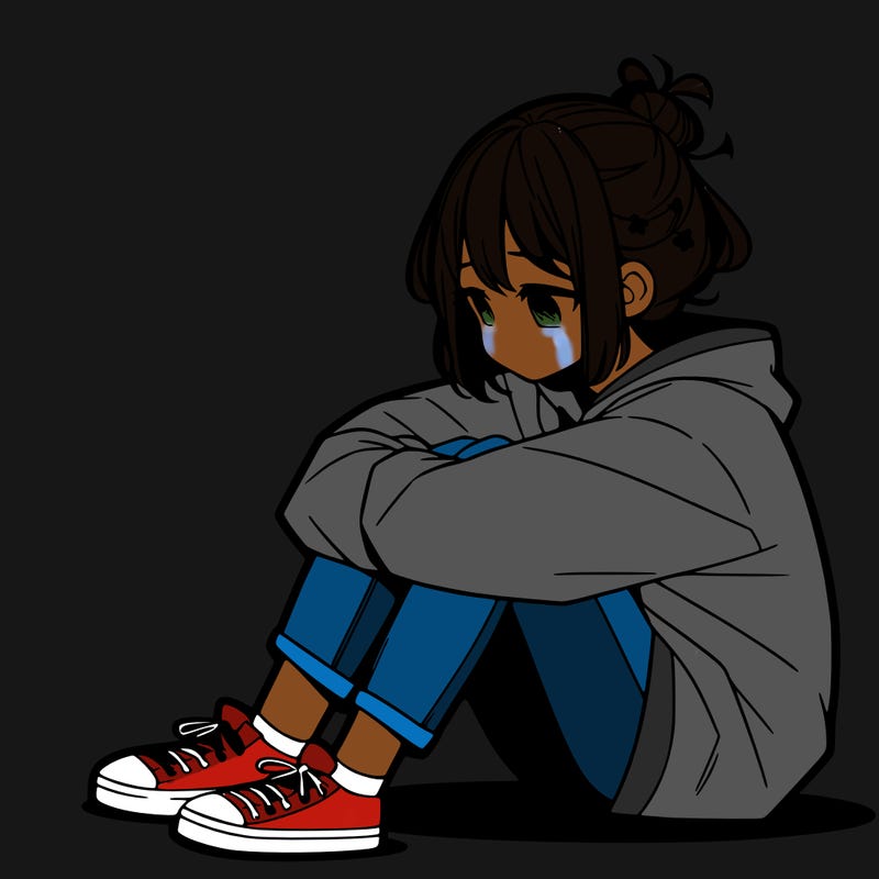 sad anime girl sitting alone