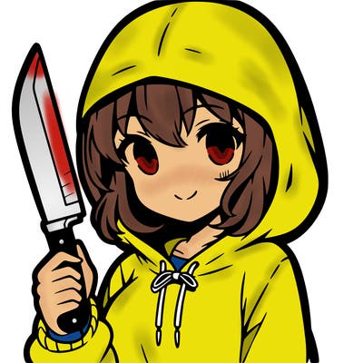 a anime girl wearing a hoodie holding a knife