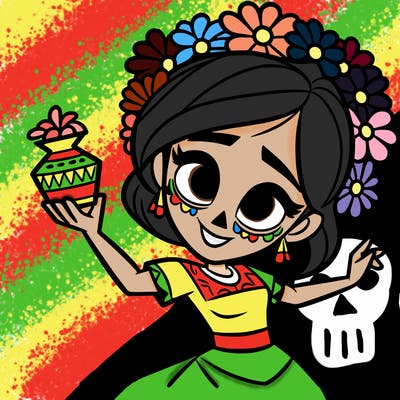 a disney style day of the dead woman.