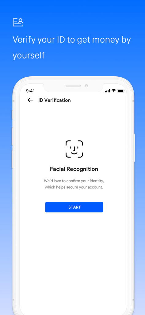 CashNow-Safe Loan App - CashNow App ID-Verifizierungsbildschirm mit Gesichtserkennung zur Sicherung des Benutzerkontos