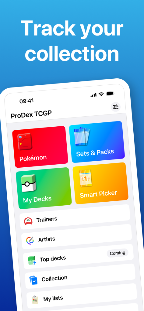 ProDex TCGP - For Pokémon TCGP - ProDex TCGP app dashboard for tracking Pokémon card collections and managing decks