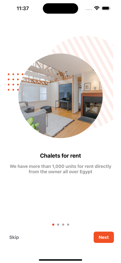 Renzo - 이집트 샬레 렌탈을 위한 렌조 모바일 앱 온보딩 화면