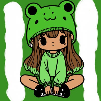 a girl wearing a frog hat and some frog socks