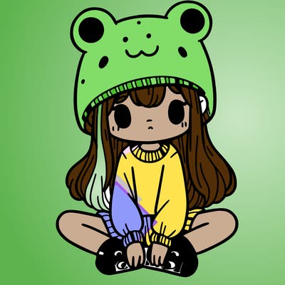 a girl wearing a frog hat and some frog socks