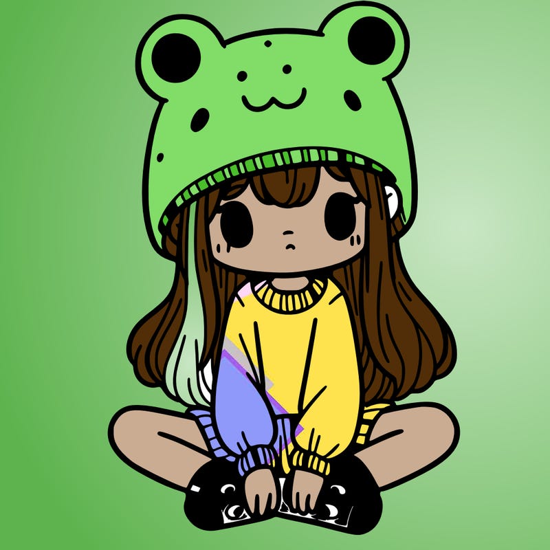 a girl wearing a frog hat and some frog socks