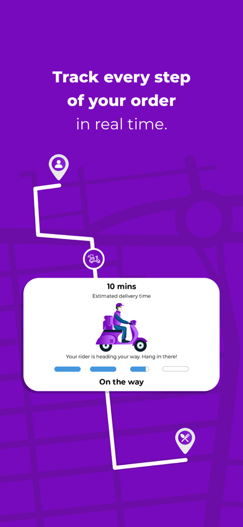 Phzaar - Real-time order tracking interface in the Phzaar app showing delivery status and estimated time