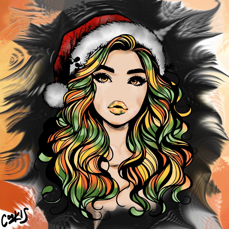 realistic christmas girl with wavy hair and lips