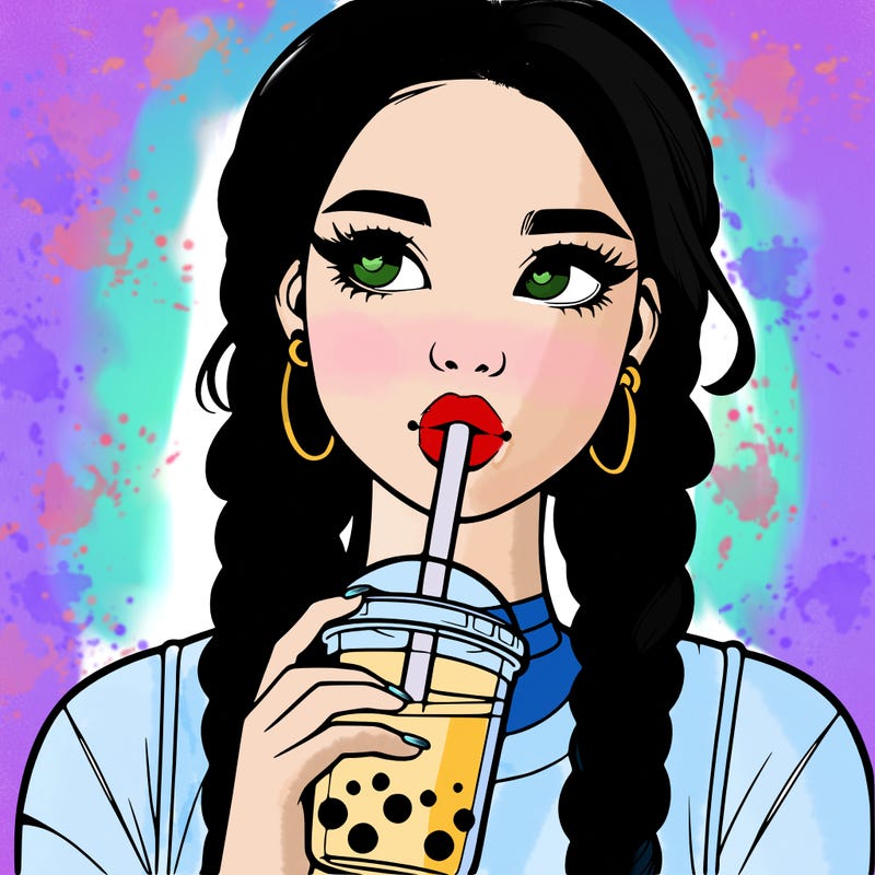 realistic girl with braided hair drinking boba