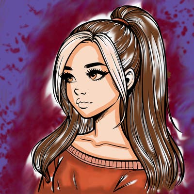 realistic girl with a high ponytail