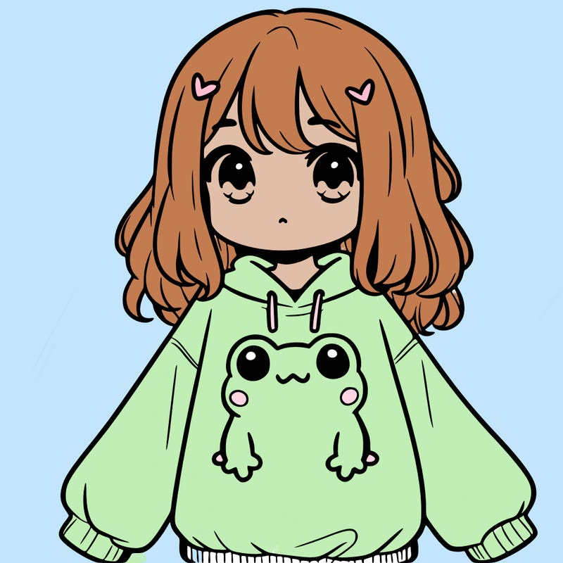 girl wearing frogging sweatshirt