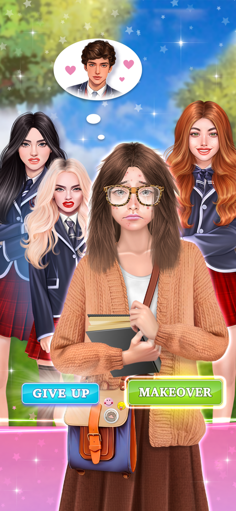 Spa BFF Makeover Dress Up Game - A sad girl with acne and messy hair choosing a makeover to impress her crush